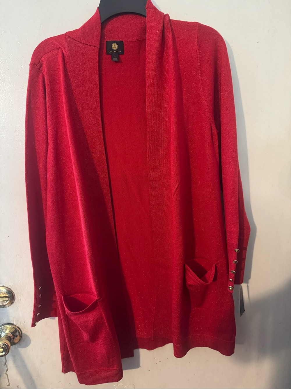 JM Collection Red Open-Front Cardigan with Pocket Detail